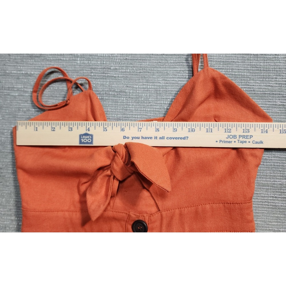 Victoria + Sophia Burnt Orange Linen Blend Tie Front Button Midi Dress Small - Picture 4 of 10